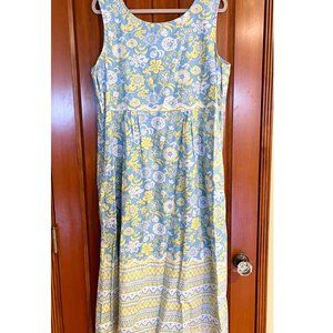 Blue & Yellow Floral Lanz Dress ~2x ~pockets!~ fresh & crisp
